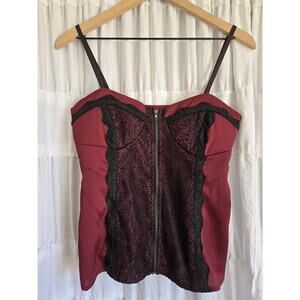 Bebe Womens Medium Y2K Corset Babydoll Top Maroon Whimsigoth Rock Fairy Grunge
